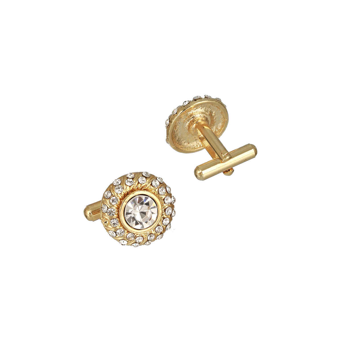 Bold By Priyaasi Round Solitaire Gold-Plated Cufflinks For Men
