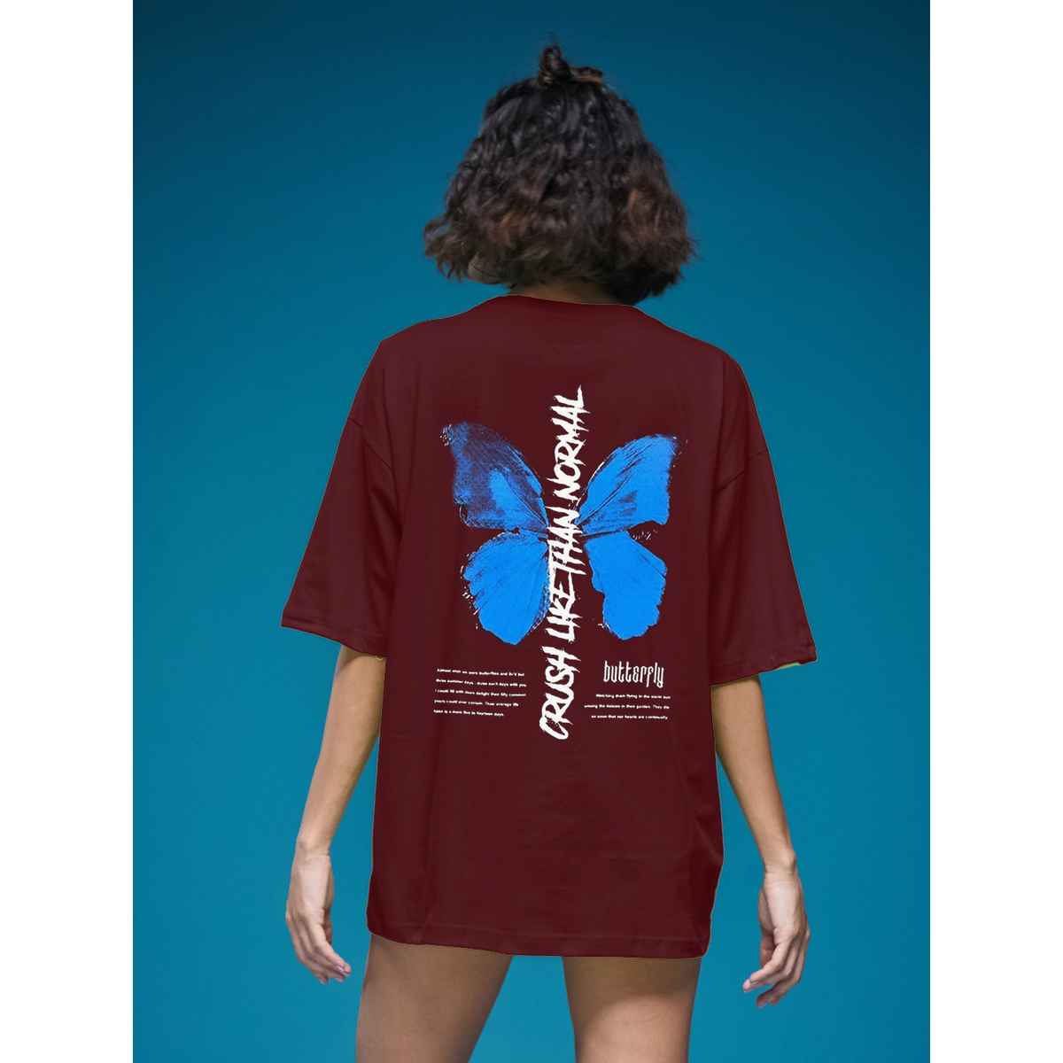 Smartees Women's Oversize Printed T-shirt | WW - 2029 | Maroon - S