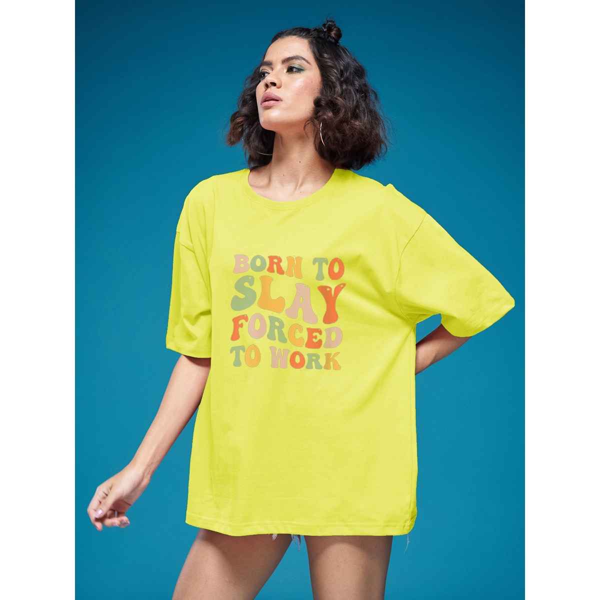 Smartees Women's Oversize Printed T-shirt | WW - 2039 | Lemon - L
