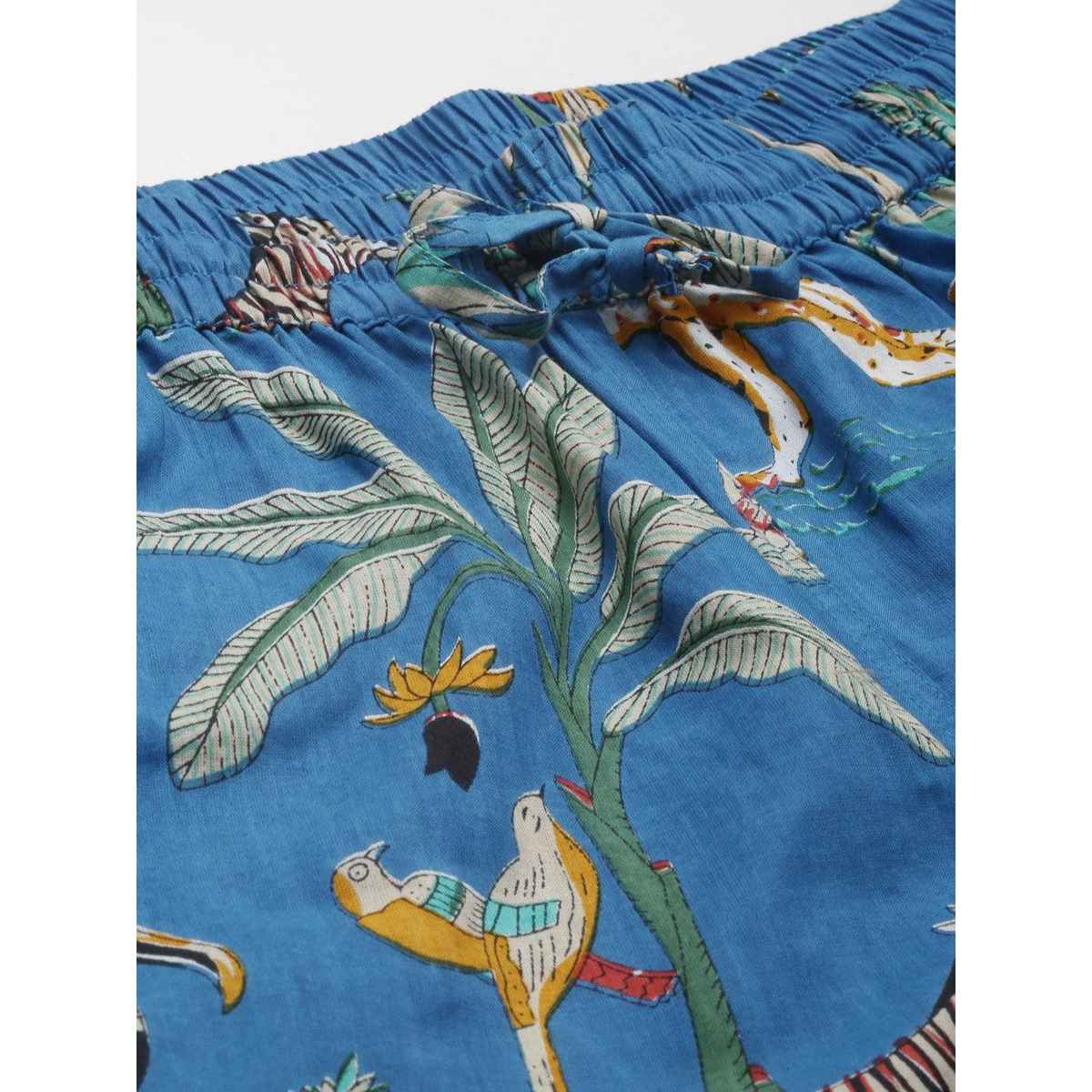 Divena Cotton Quirky Print Women's Night Suit | DK0216 | Teal Blue - S