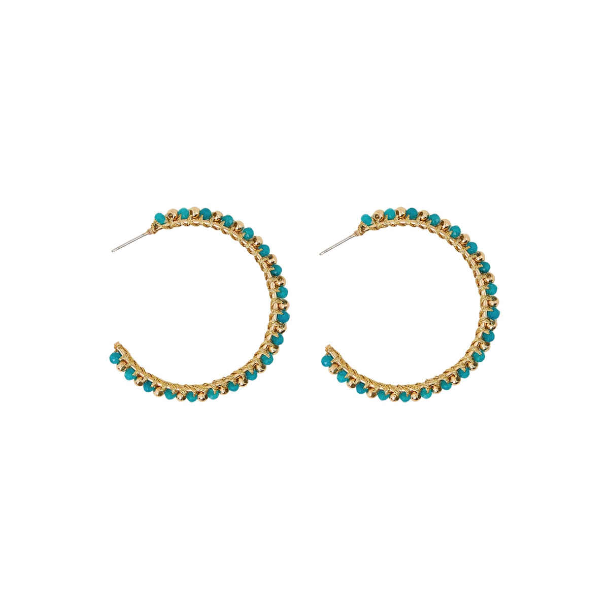 Accessorize London Women's Turquoise Woven Beaded Hoop Earrings - Turquoise