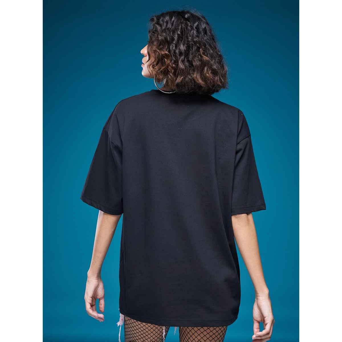 Smartees Womens Oversize Printed T-shirt | WW - 2064 | Black - XL
