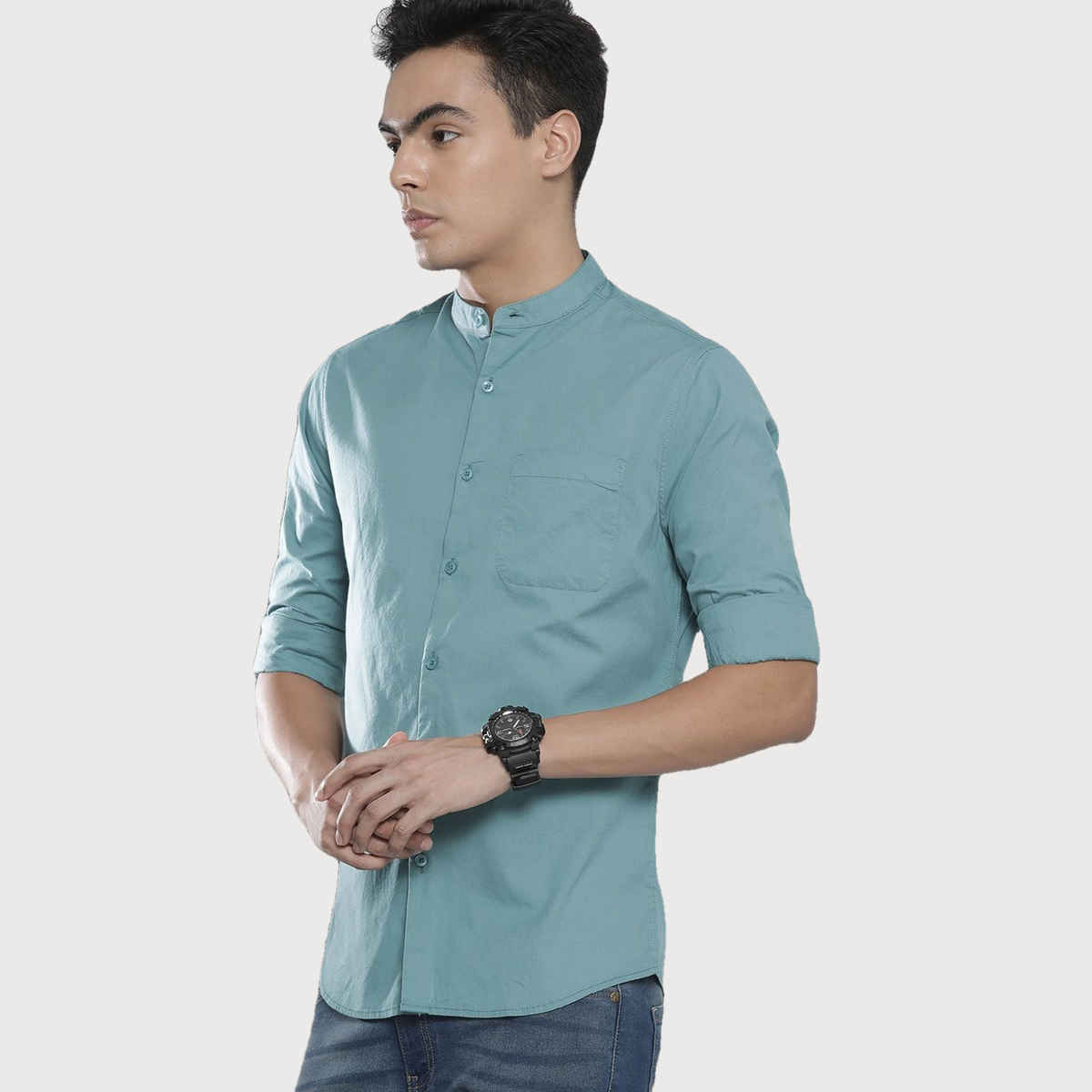The Indian Garage Co Men's Regular Fit Solid Casual Shirt | Blue - 2XL
