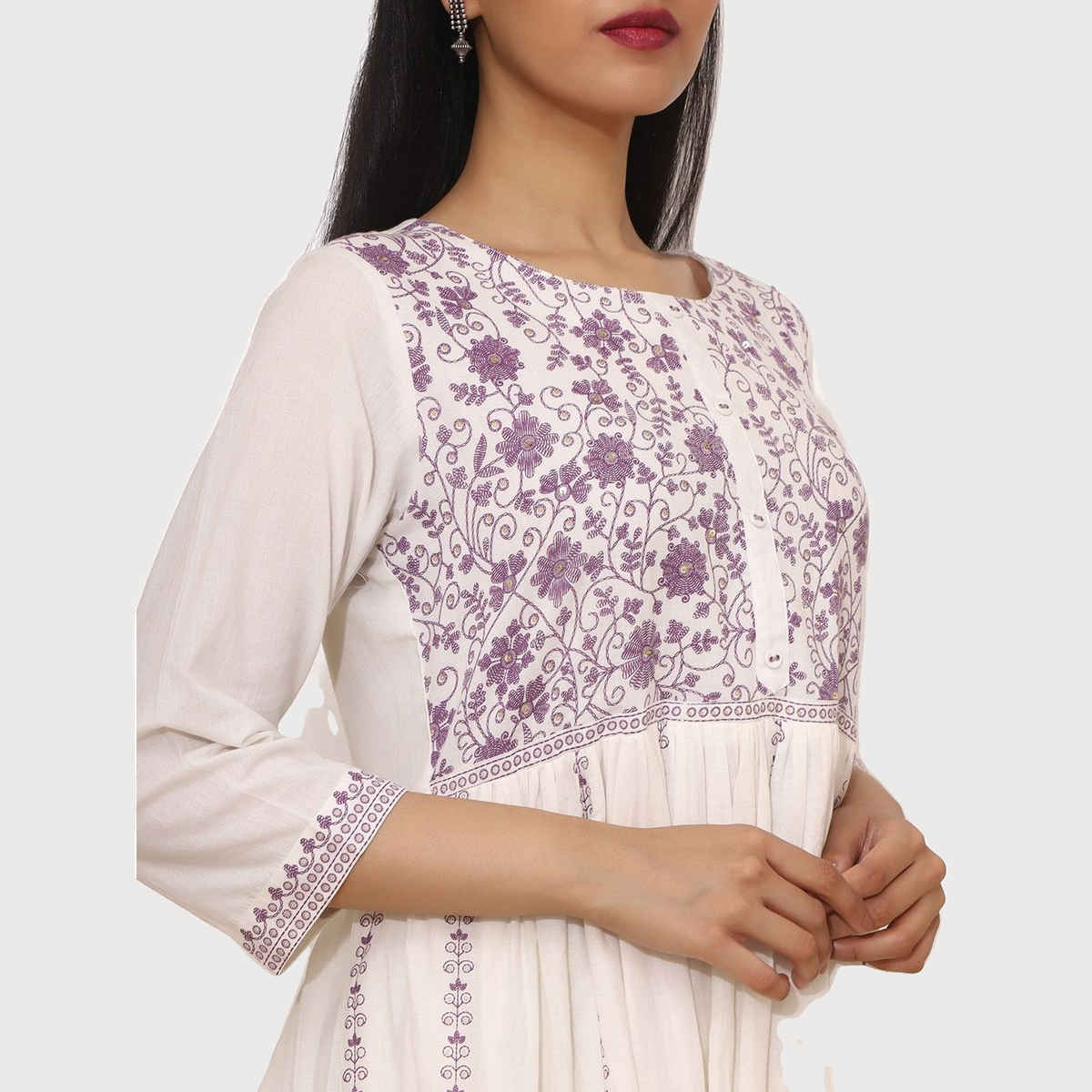 Ishin Women Kurta Set with Dupatta | INWSDS24035 | White - XL