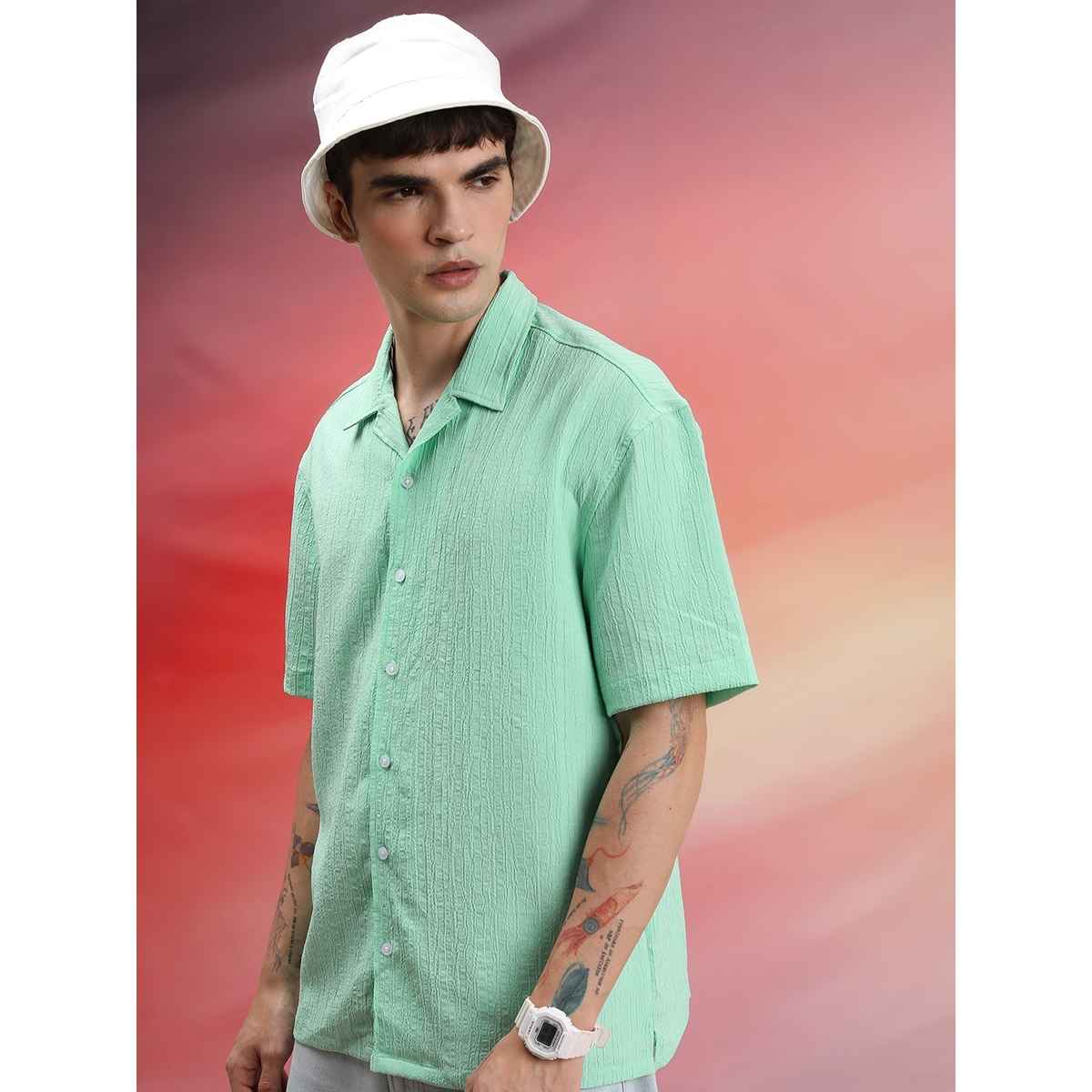 Highlander Men's Spread Collar Oversized Casual Shirt - Mint Green | L