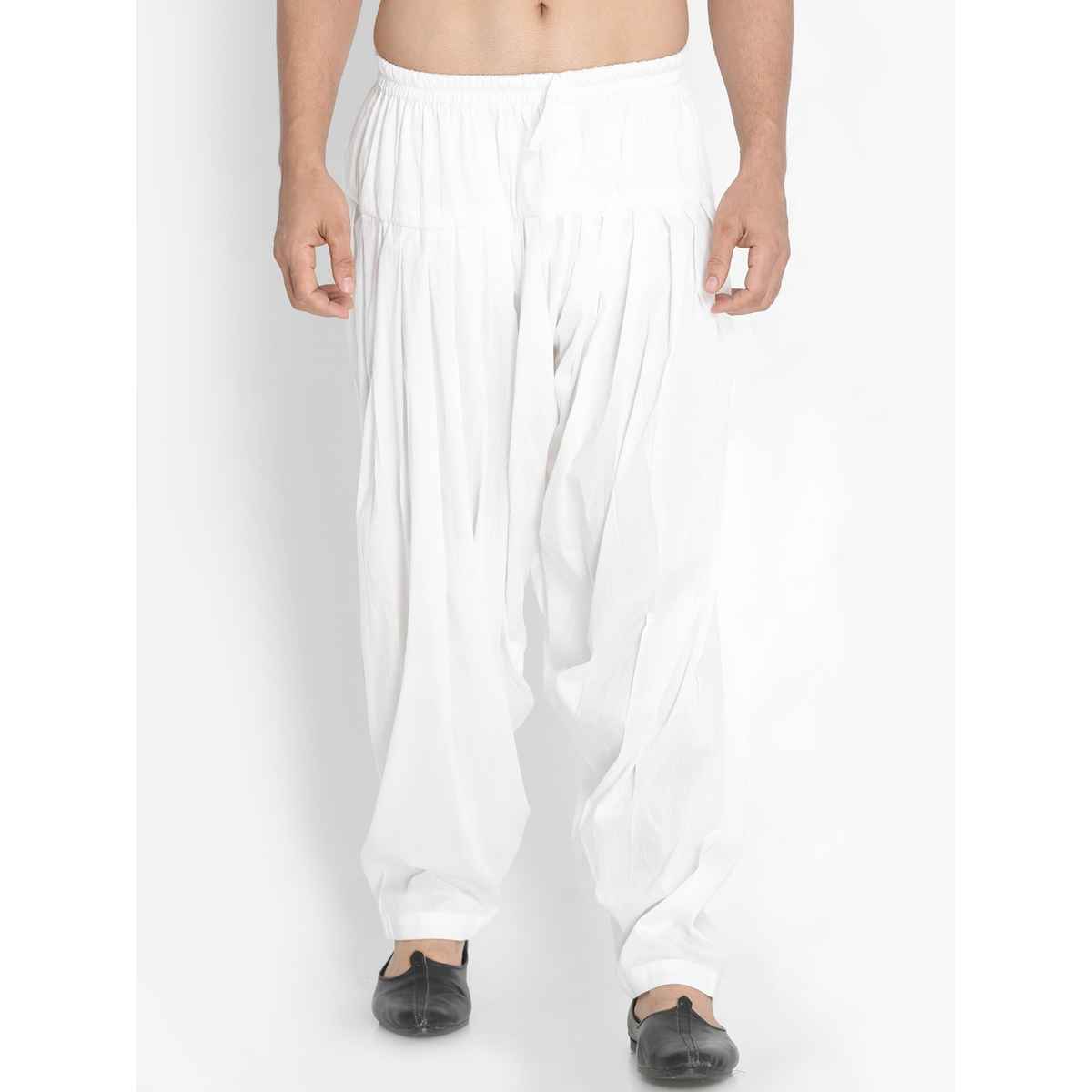 Vastramay Men's Cotton Blend Pyjama | White - L