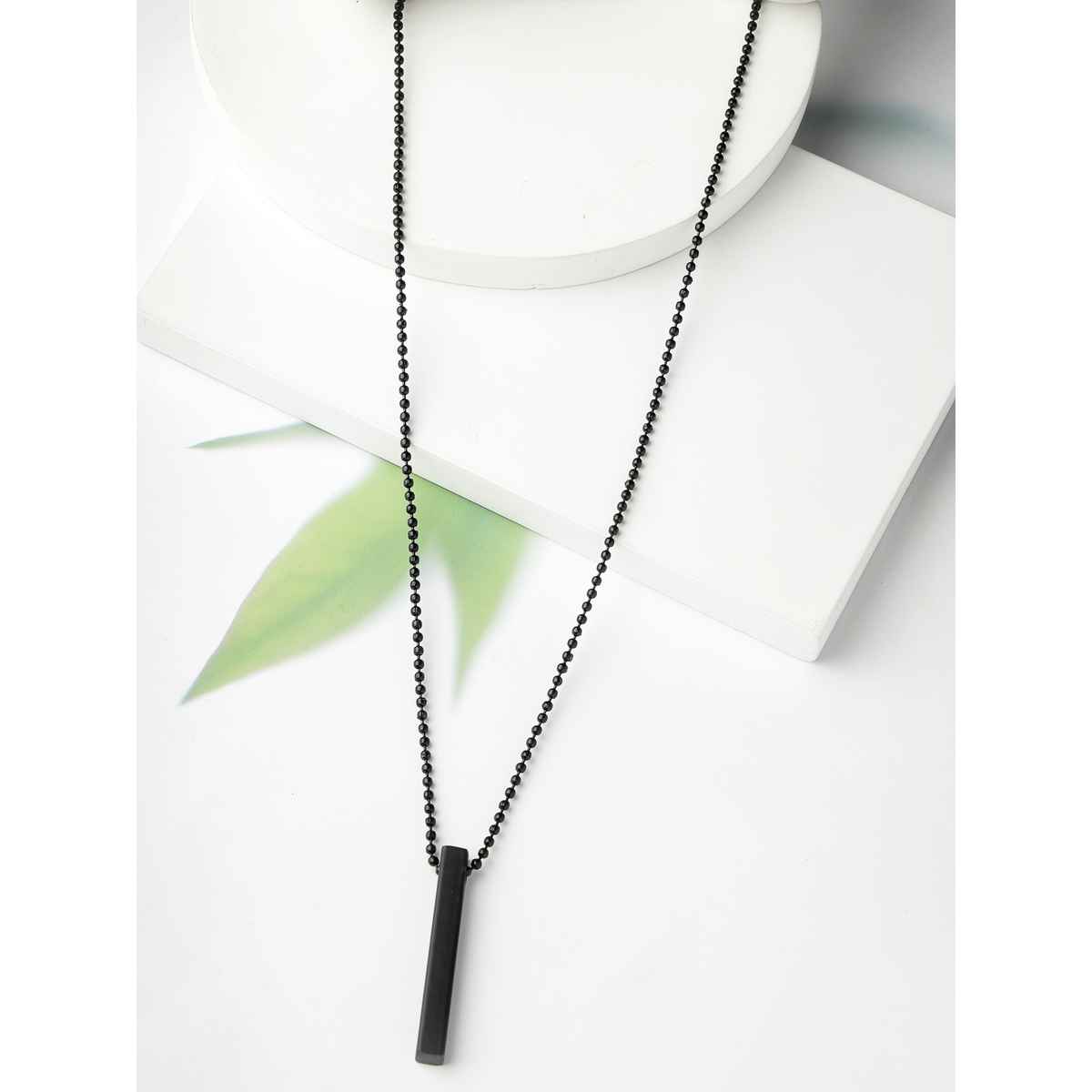 NVR Men's Set of 2 Rhodium Plated Bar Pendant & Chain | NVR2289