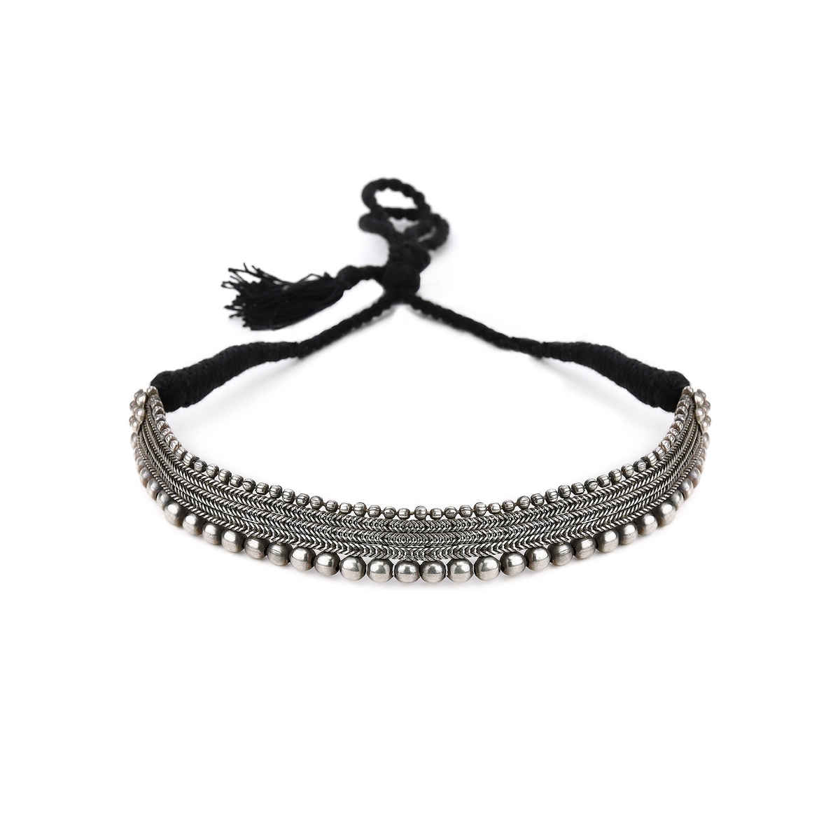 Rubans Oxidised Silver-Plated Beaded Design Handcrafted Choker Necklace