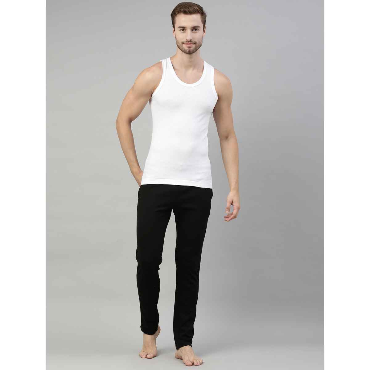 Dixcy Scott Men's Solid 100% Combed Cotton Round Neck Sleeveless Vest | White - S