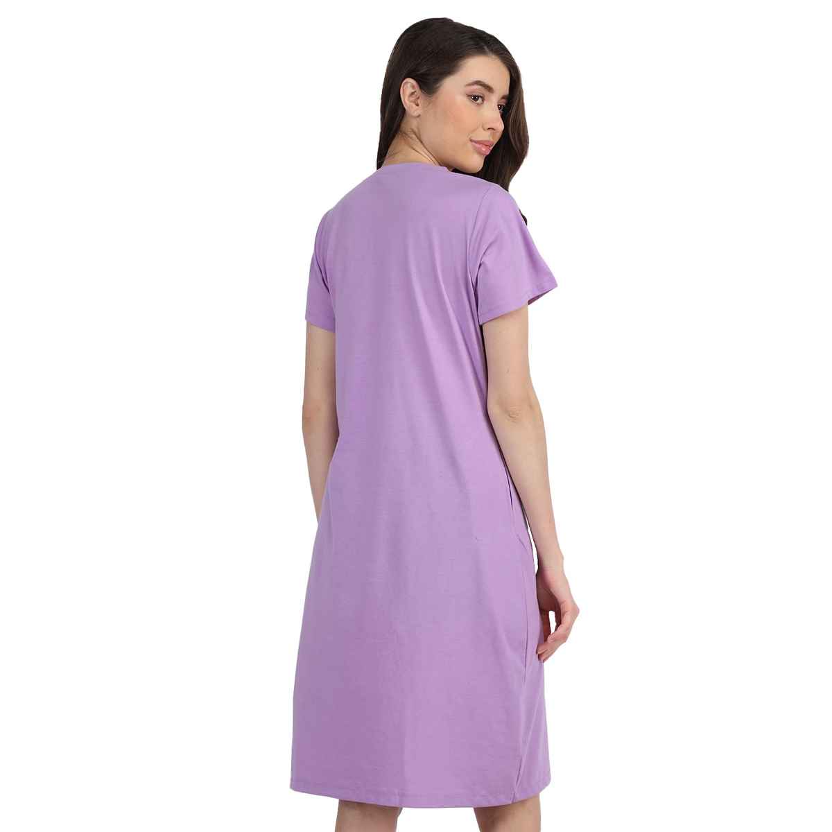 Duchess Women's Cotton Blend Printed Knee Length Nighty | Lavender - L
