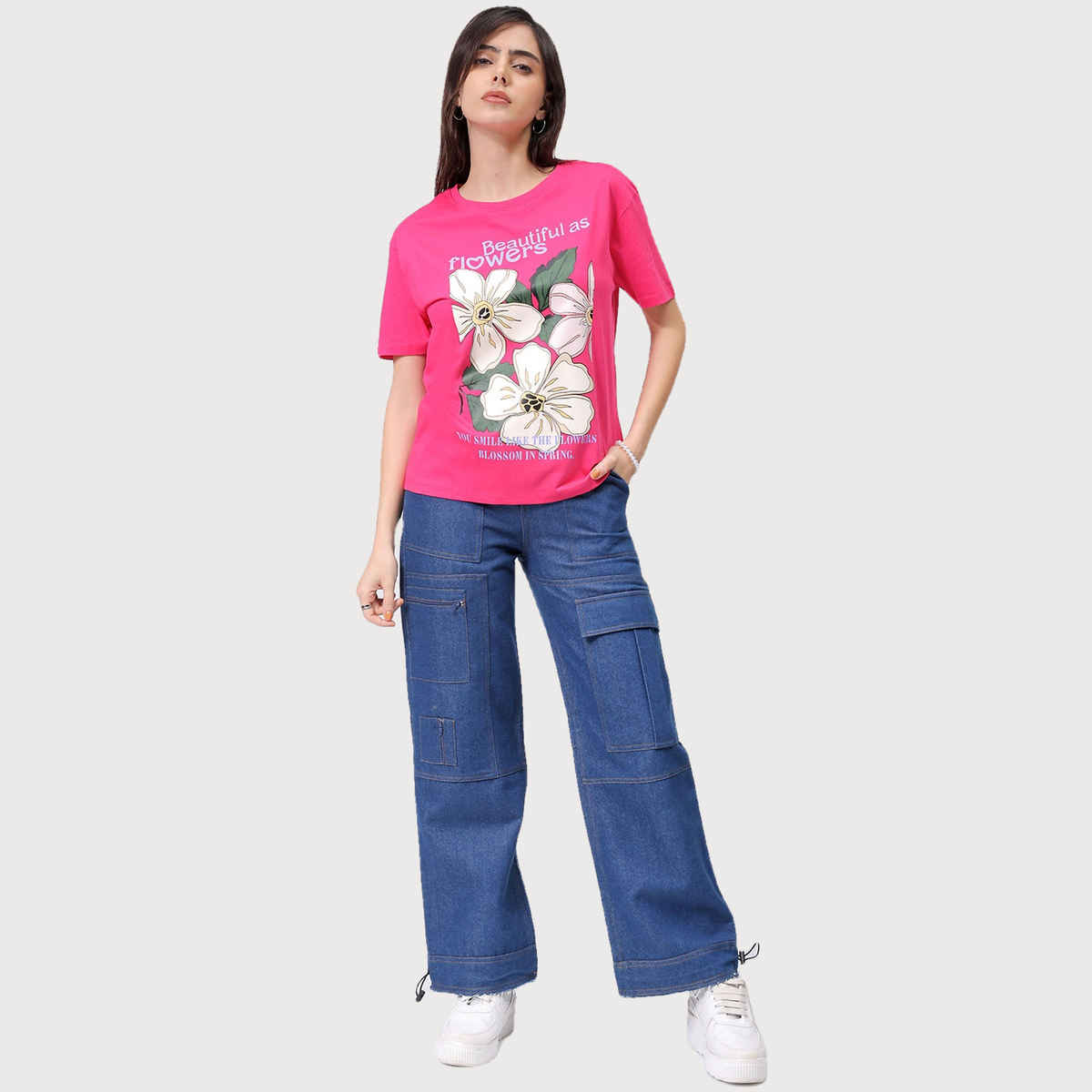 Freehand Women's Relaxed Casual Crew Neck T-shirt | Pink - XL