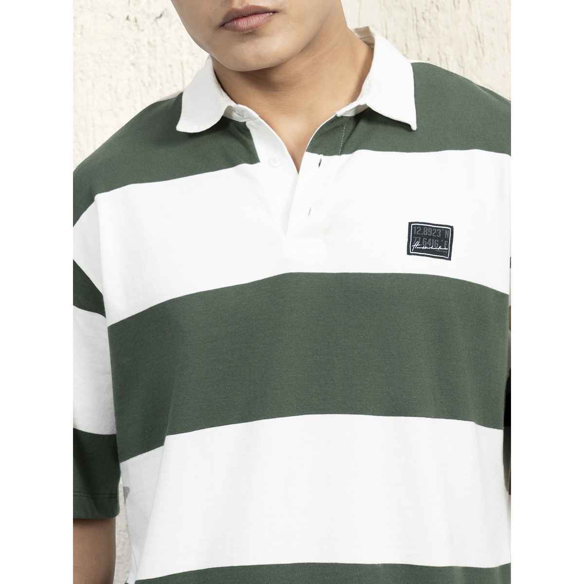 Hubberholme Men's Colourblocked Polo Collar Oversized T-shirt | Green - XXL