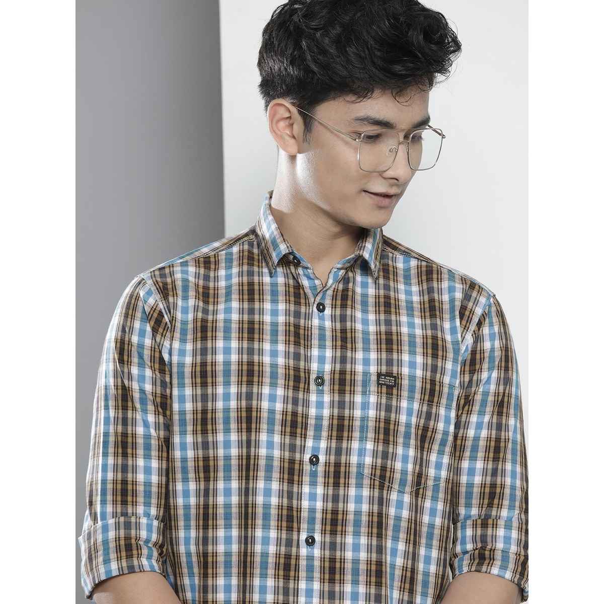 The Indian Garage Co Men's Slim Fit Checked Casual Shirt | Blue - XL