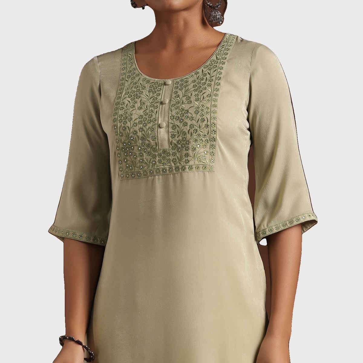 Libas Women's Yoke Design Polyester Straight Kurta | 29205 29205 | Green - XL