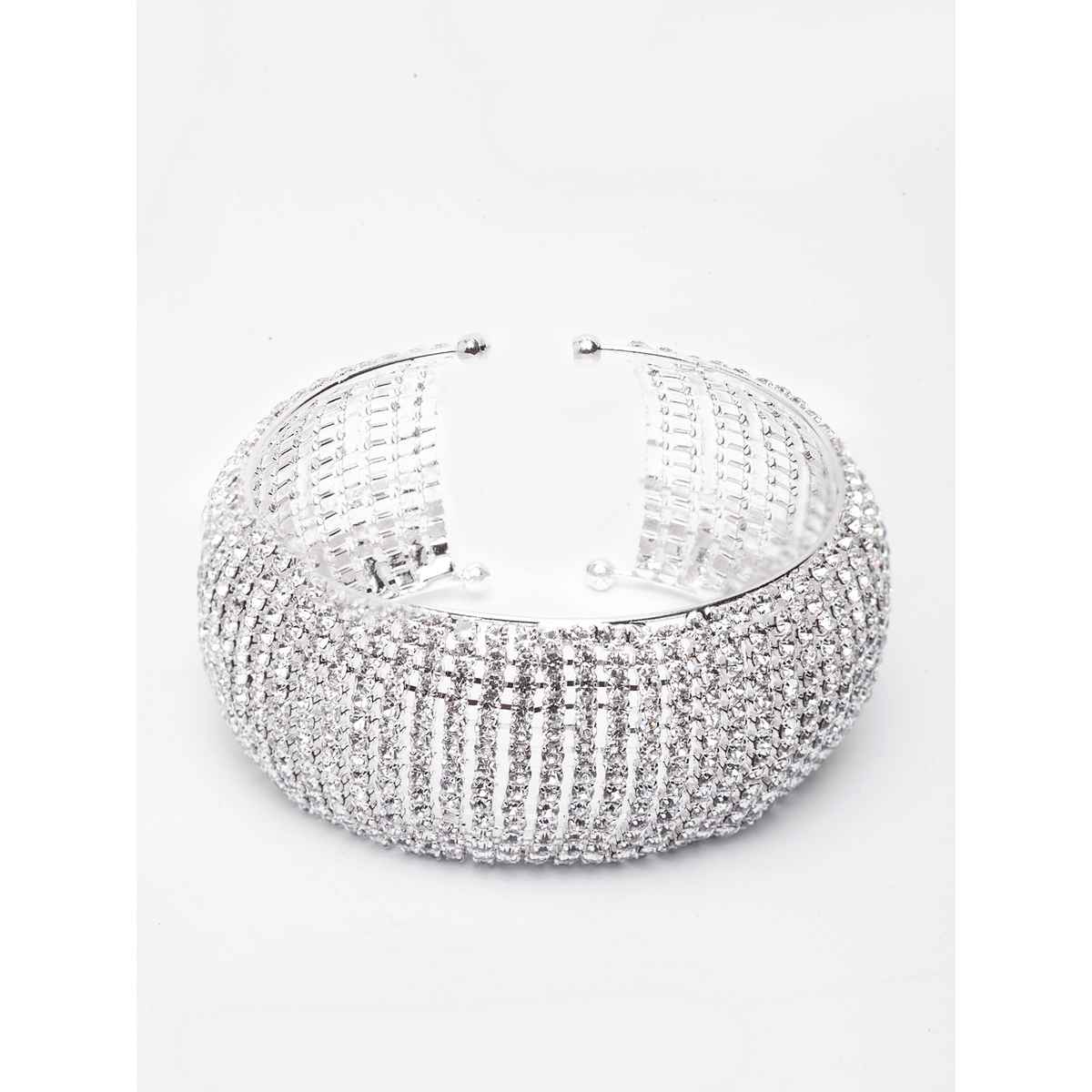 Shining Diva Fashion Silver Plated Cubic Zirconia Crystal Bracelet for Women and Girls | 11429b