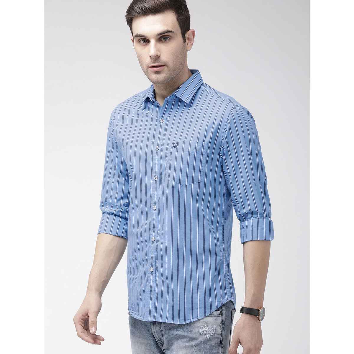 The Indian Garage Co Men's Slim Fit Multi Stripes Casual Shirt | Blue - 2XL