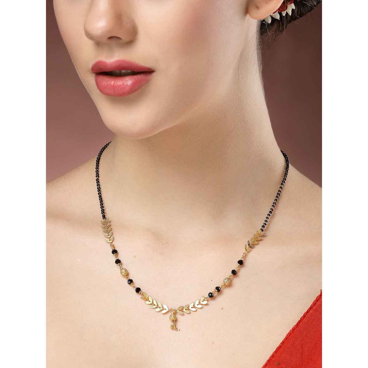 NVR Women's Short Mangalsutra Designs Gold Plated & Black Beaded Mangalsutra | NVR2722
