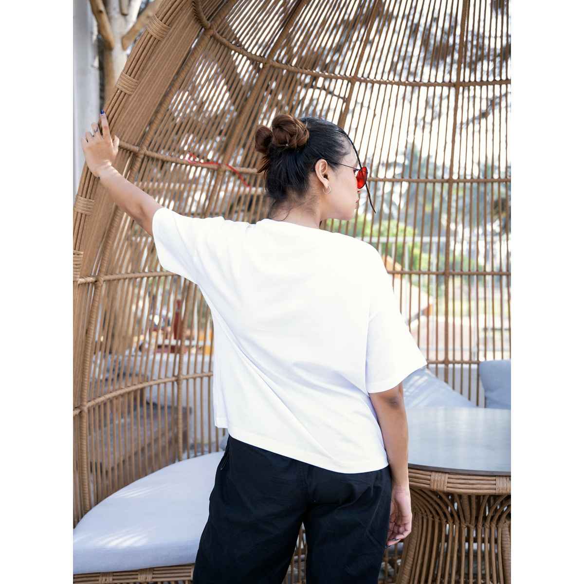 Bonorganik Women's Mini Oversize Front Print T-Shirt | Bon12125 | White | S