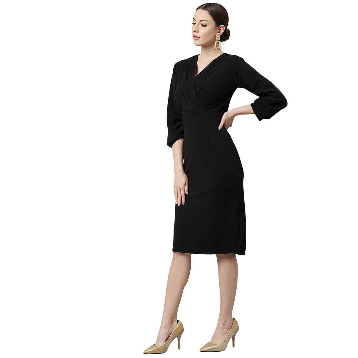 Athena Women's V-Neck Sheath Dress | Black - M
