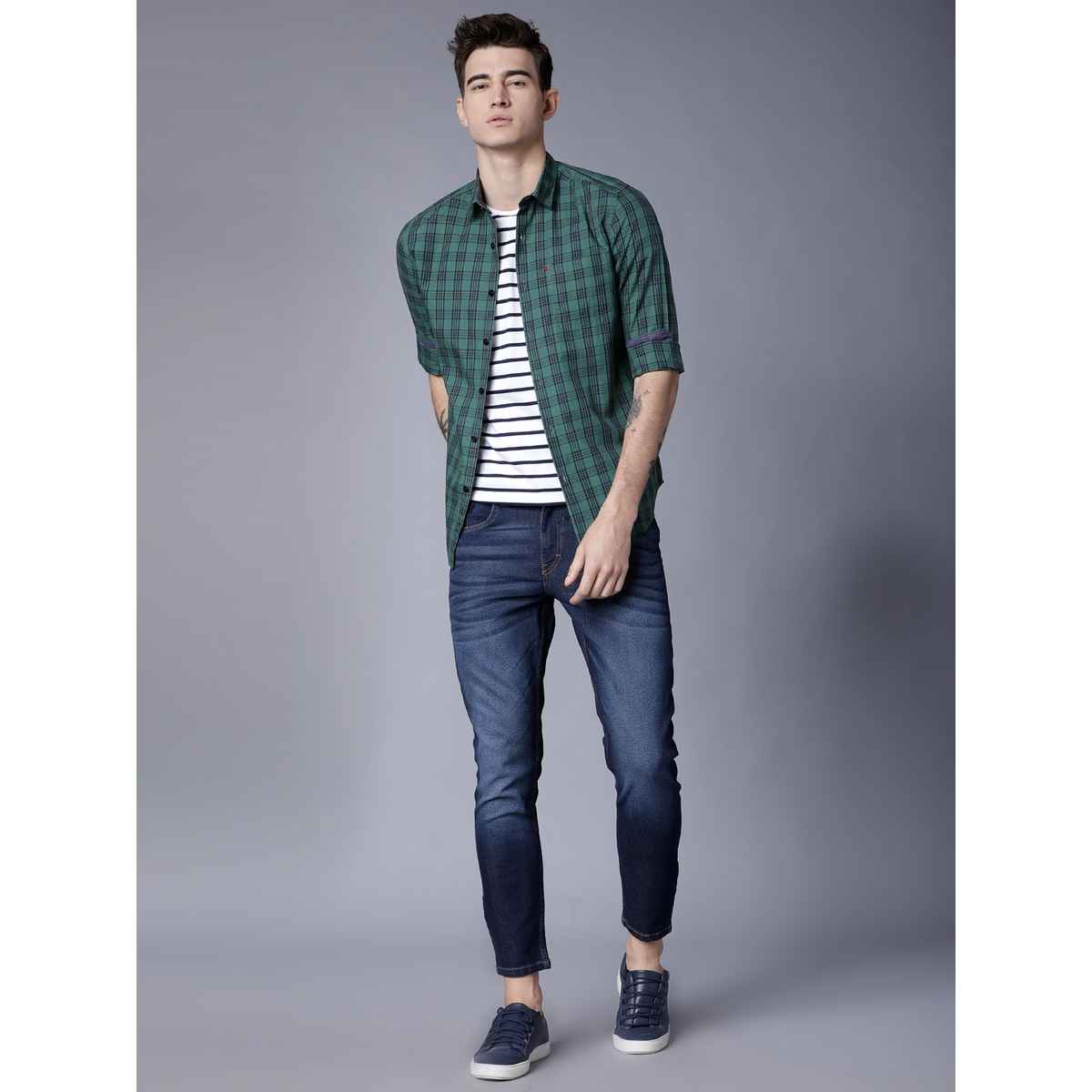 Highlander by Rohit Sharma Men's Slim Fit Cotton T-shirt - Peacoat Navy and White | XL
