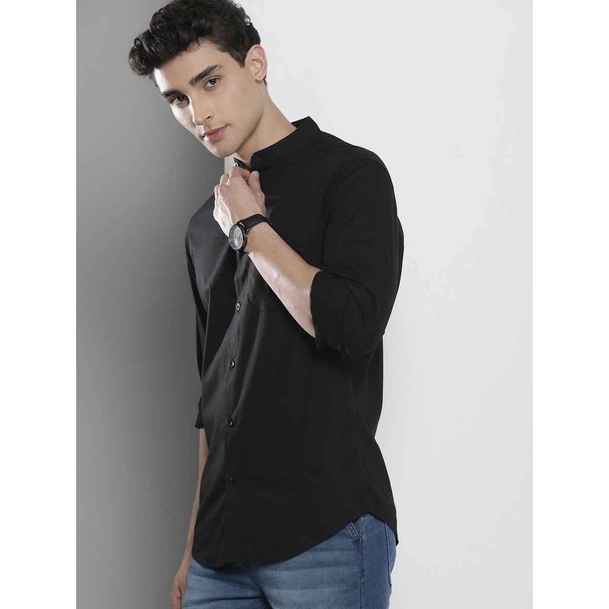 The Indian Garage Co Men's Regular Fit Solid Casual Shirt | Black - XL