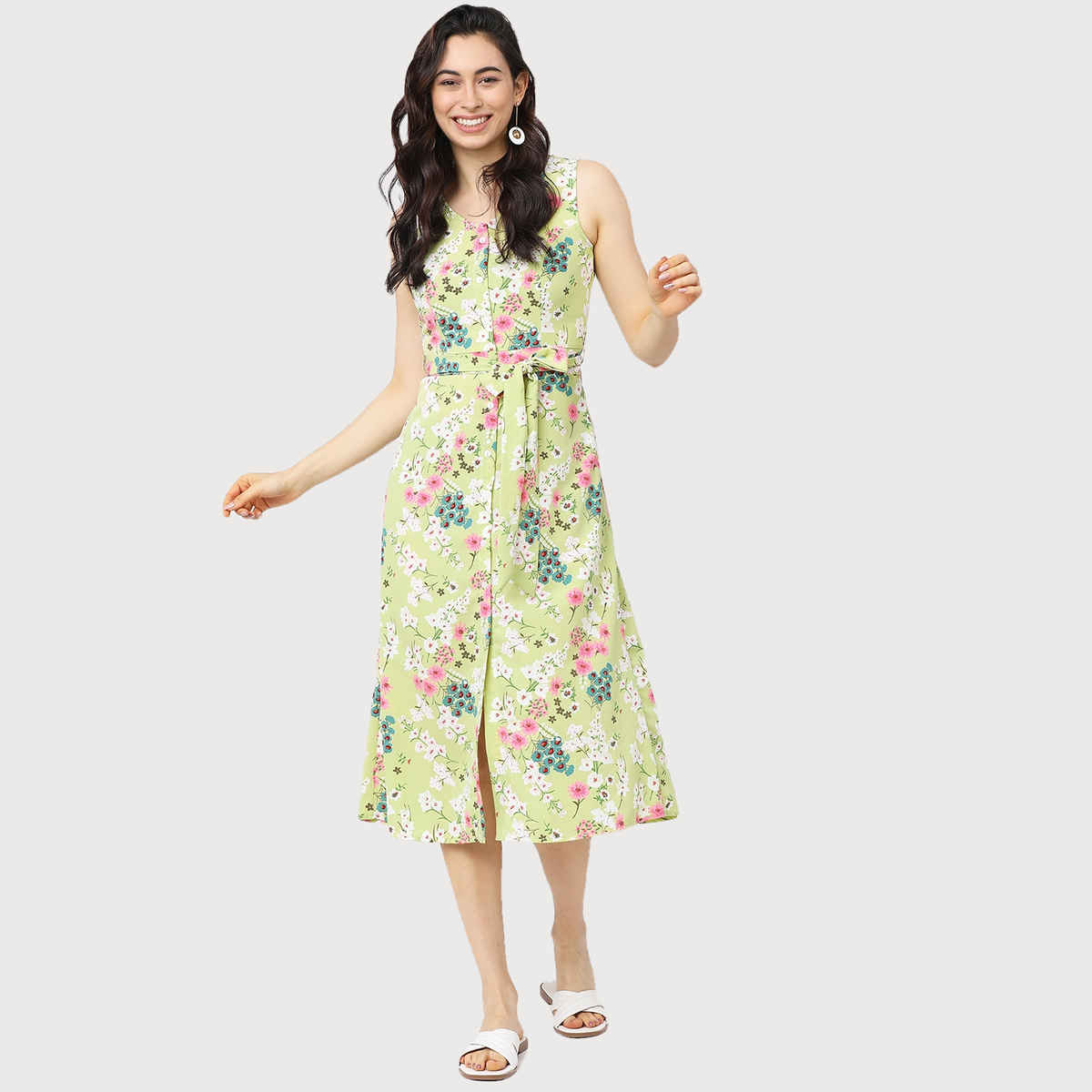 Tokyo Talkies Women's Floral A-Line Midi Dress | Green - S