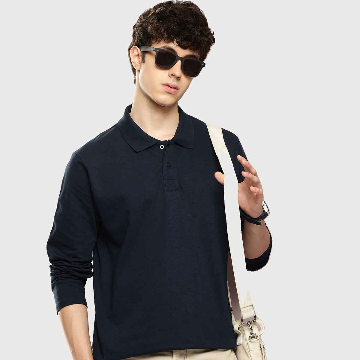 Dillinger Men's Polo T-shirt Long Sleeve Oversized | Navy Blue - S