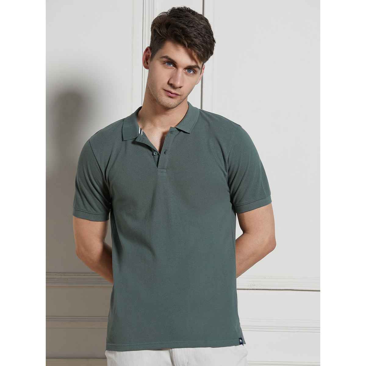 Dennis Lingo Men's Polo Collar Short Sleeves Cotton T-shirt | DLMTSS24012 SG-XL | Sage green | XL