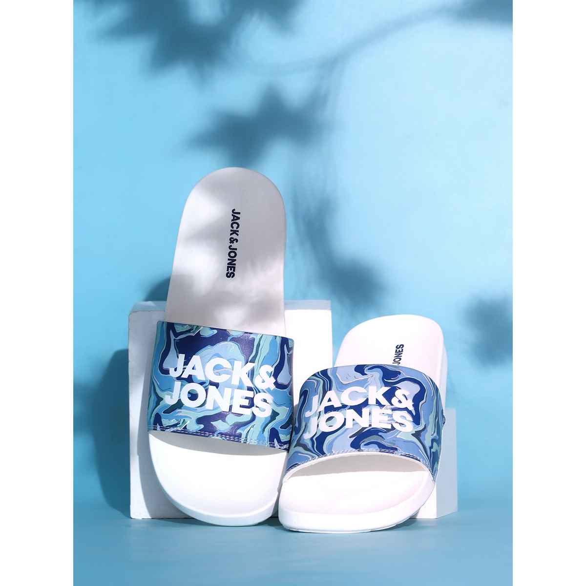 Jack & Jones Men's White Printed Sliders - 41