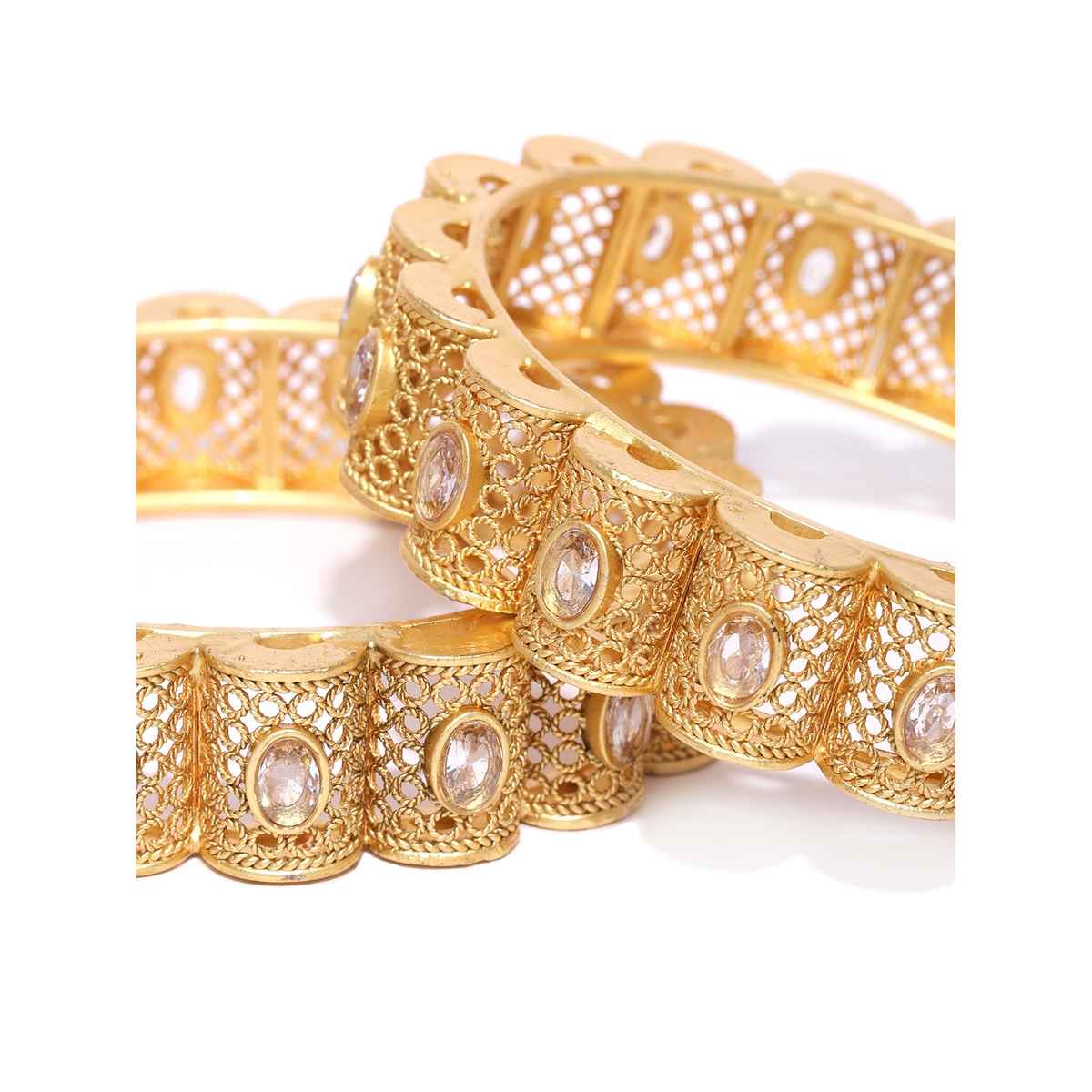 Priyaasi Set Of 2 Gold-Plated Stones Studded Jali Work Bangles