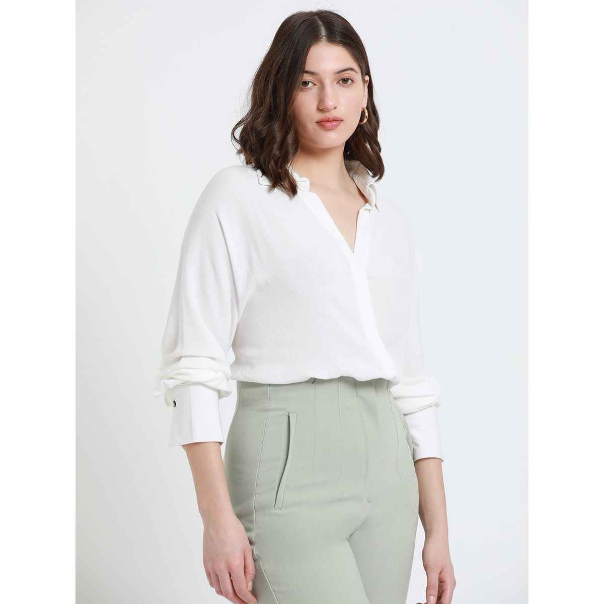 DL Women's Oversized Crepe Casual Shirt | DLWSHW23011 | White - L