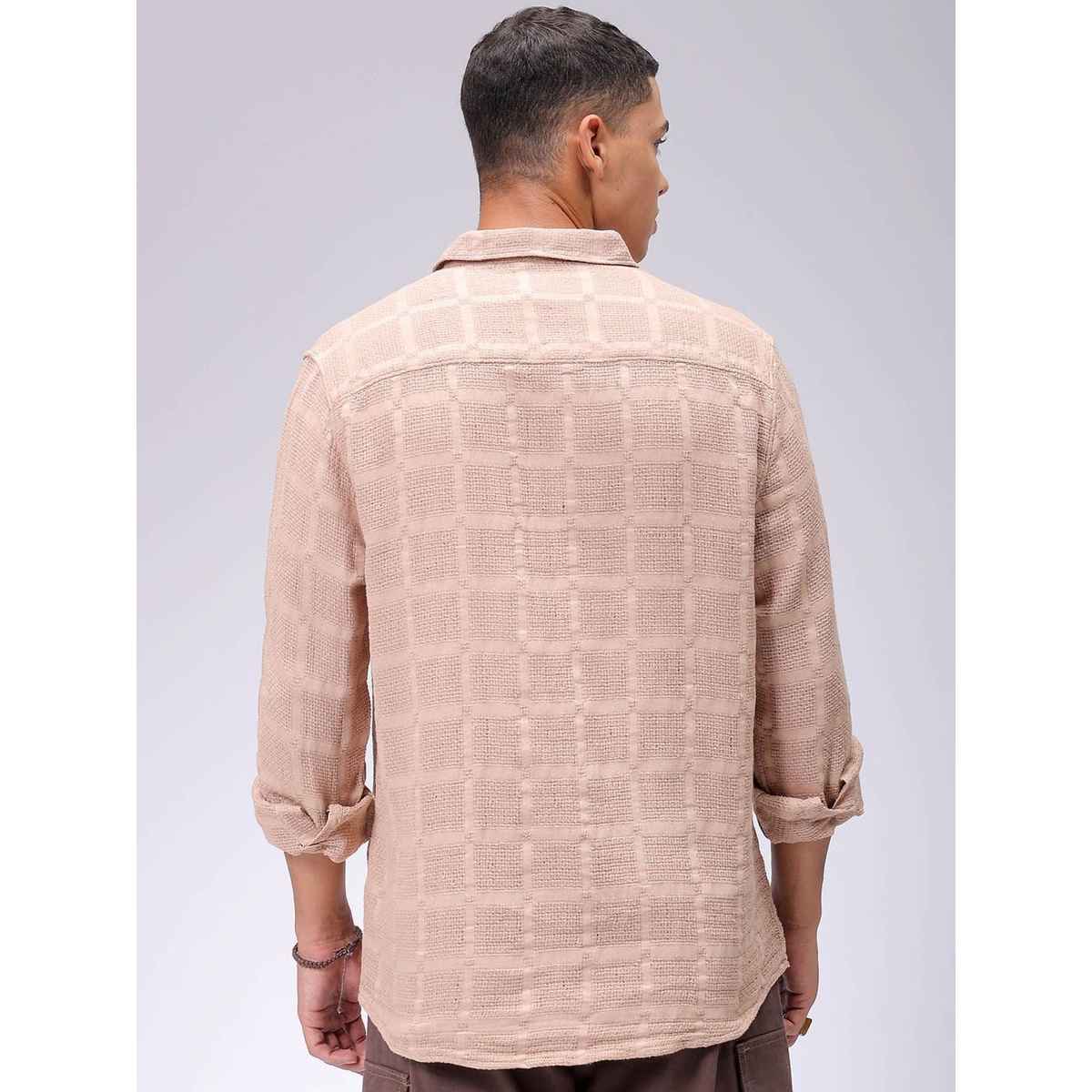 The Indian Garage Co Men's Regular Fit Solid Resort Shirt | Brown - XL