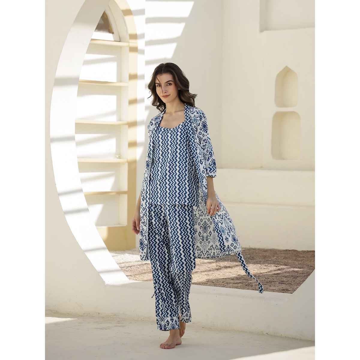 Sanskrutihomes Women Blue Printed Night Suit SE-NSP-671 | XL