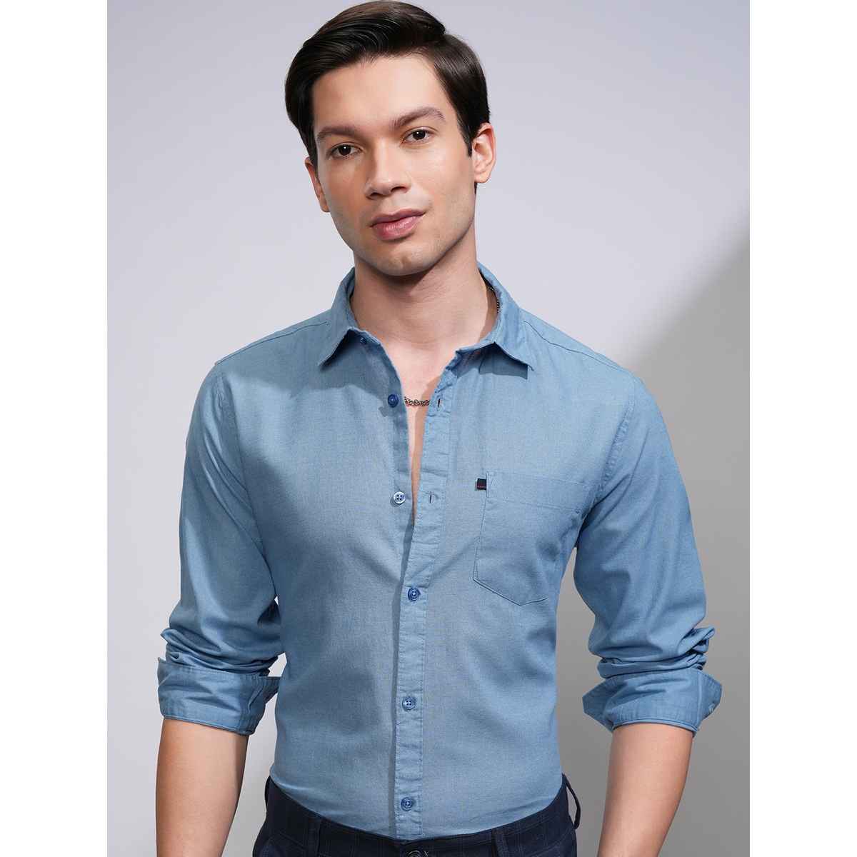 Highlander Men's Slim Fit Casual Shirt | Blue - S
