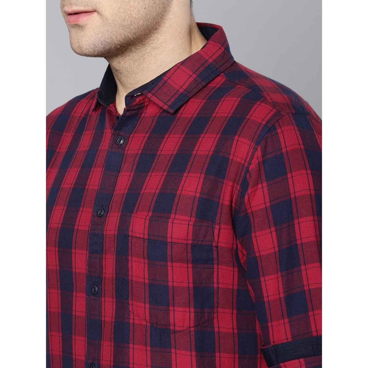 Dennis Lingo Men's Checkered Slim Fit Casual Shirt | Red | S