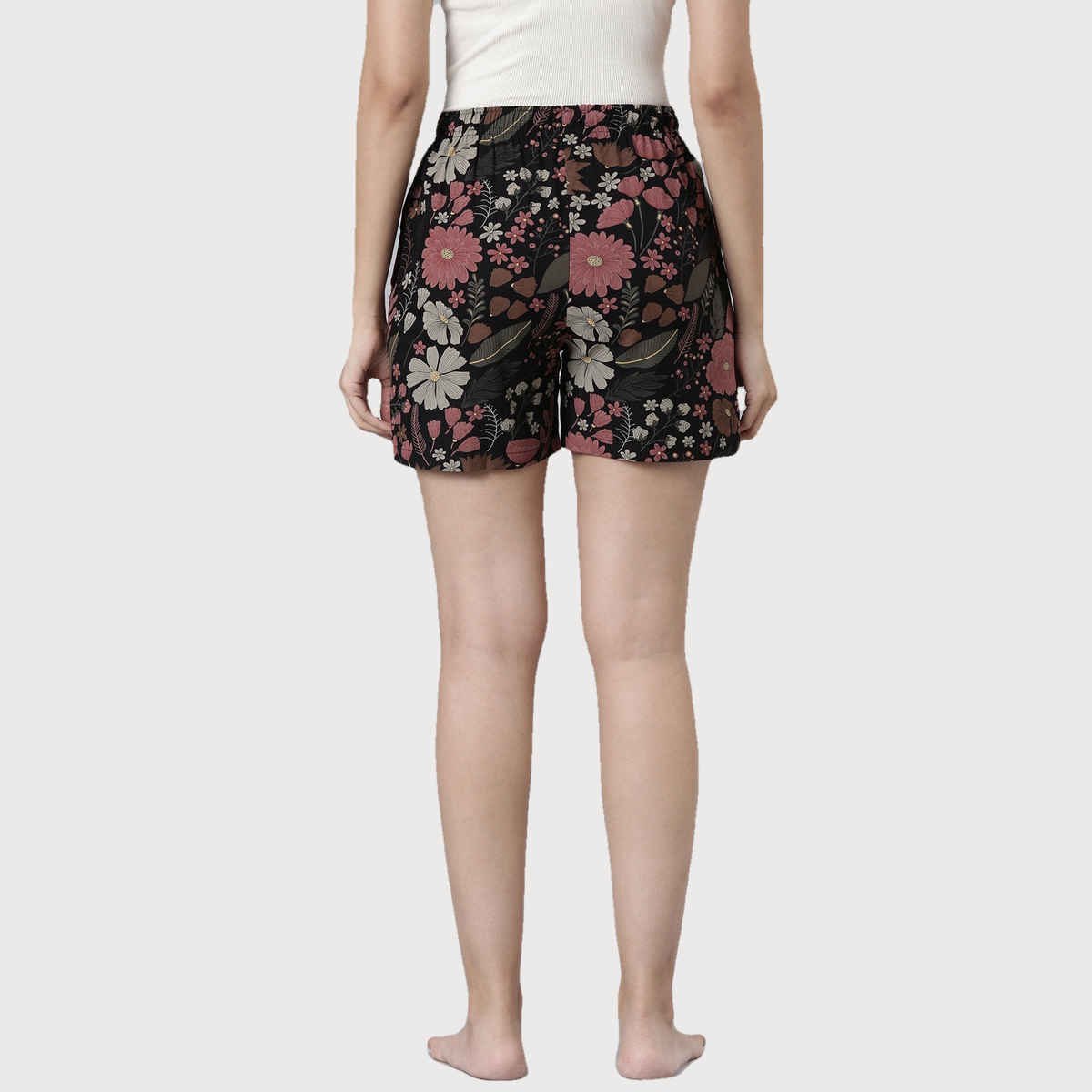 Go Colors Women's Printed Viscose Lounge Shorts | Black - M
