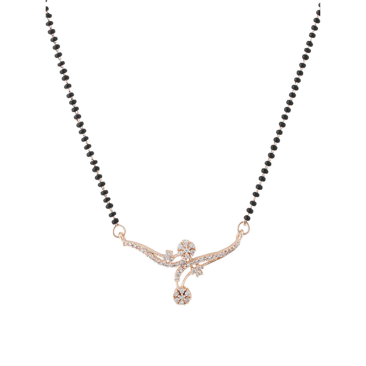 Yellow Chimes Silver Toned AD Studded Black Beads Mangalsutra