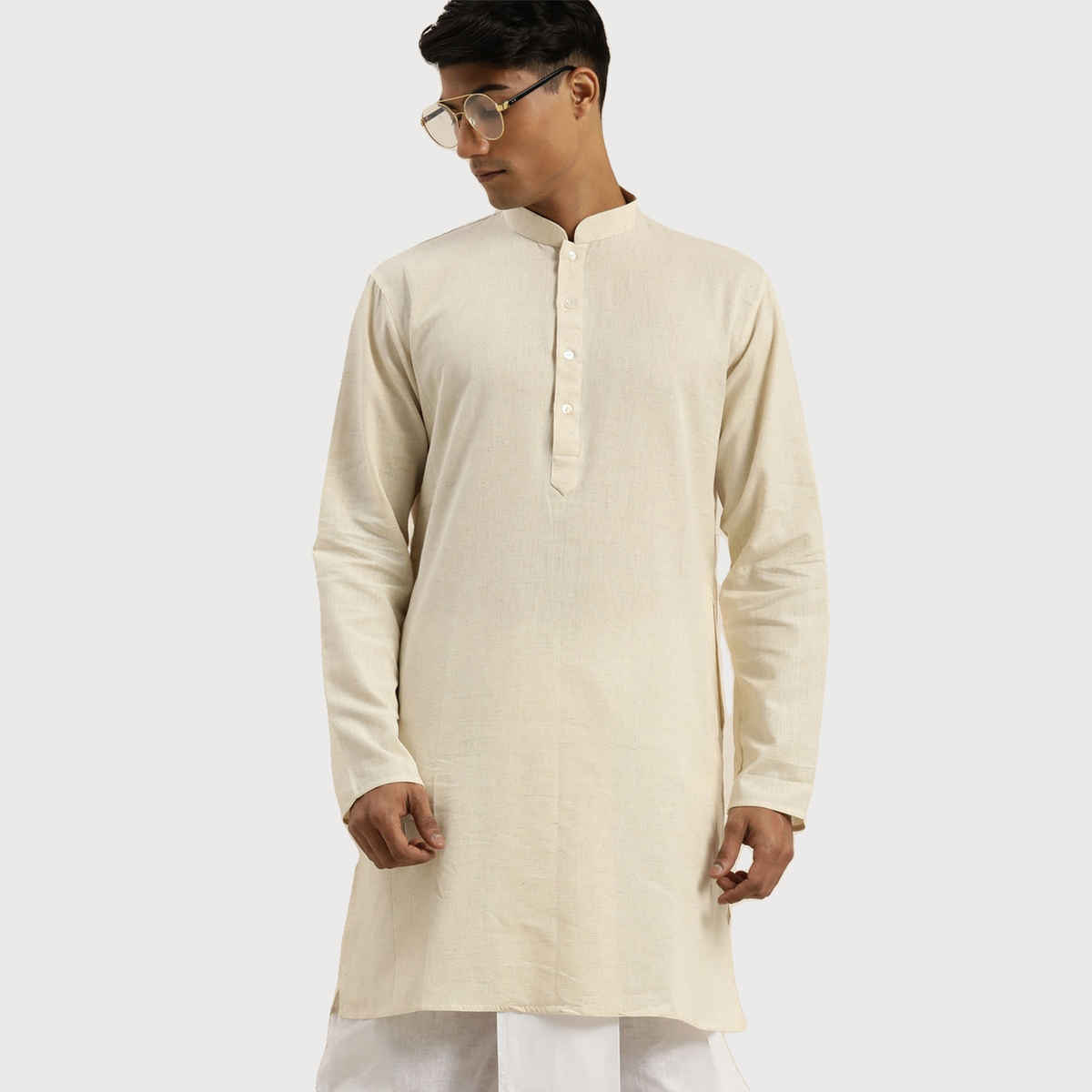 Vastramay Men's Cotton Short Kurta | Cream - M