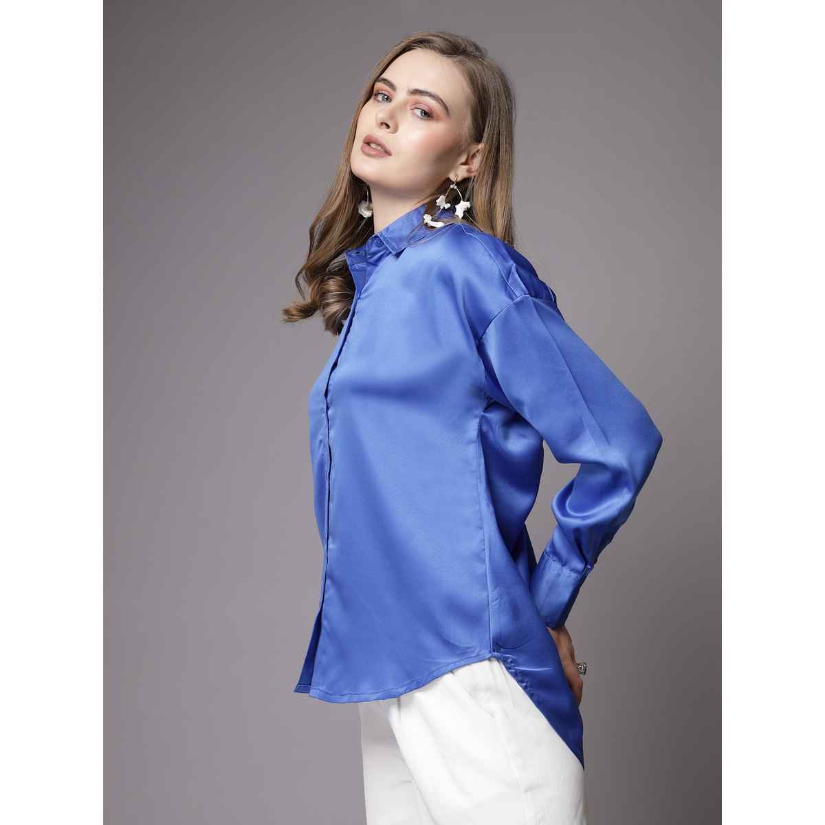 Freehand Women's Loose Solid Casual Shirt | Blue - S