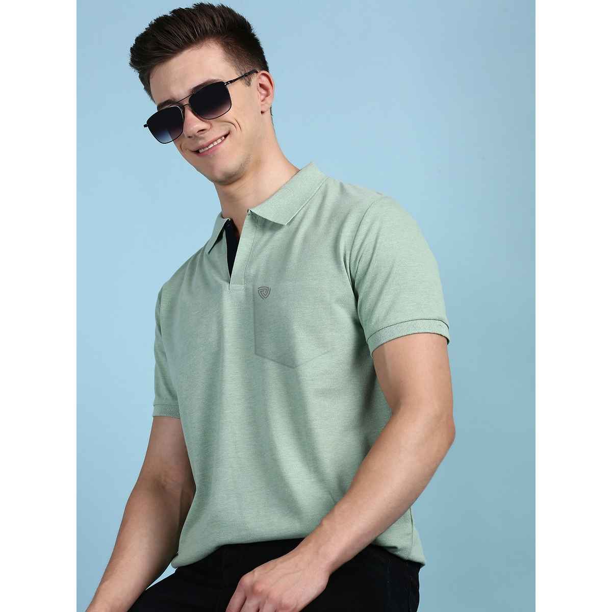 Lux Cozi Men's Solid Cotton Polo T-shirt with Pocket | Mint Green - L