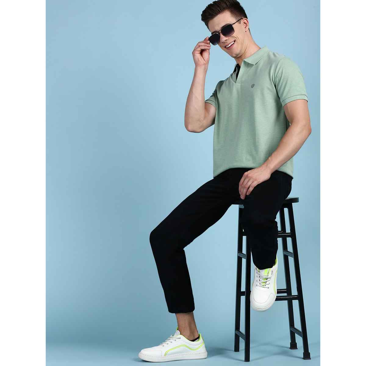Lux Cozi Men's Solid Cotton Polo T-shirt | Mint Green - XL