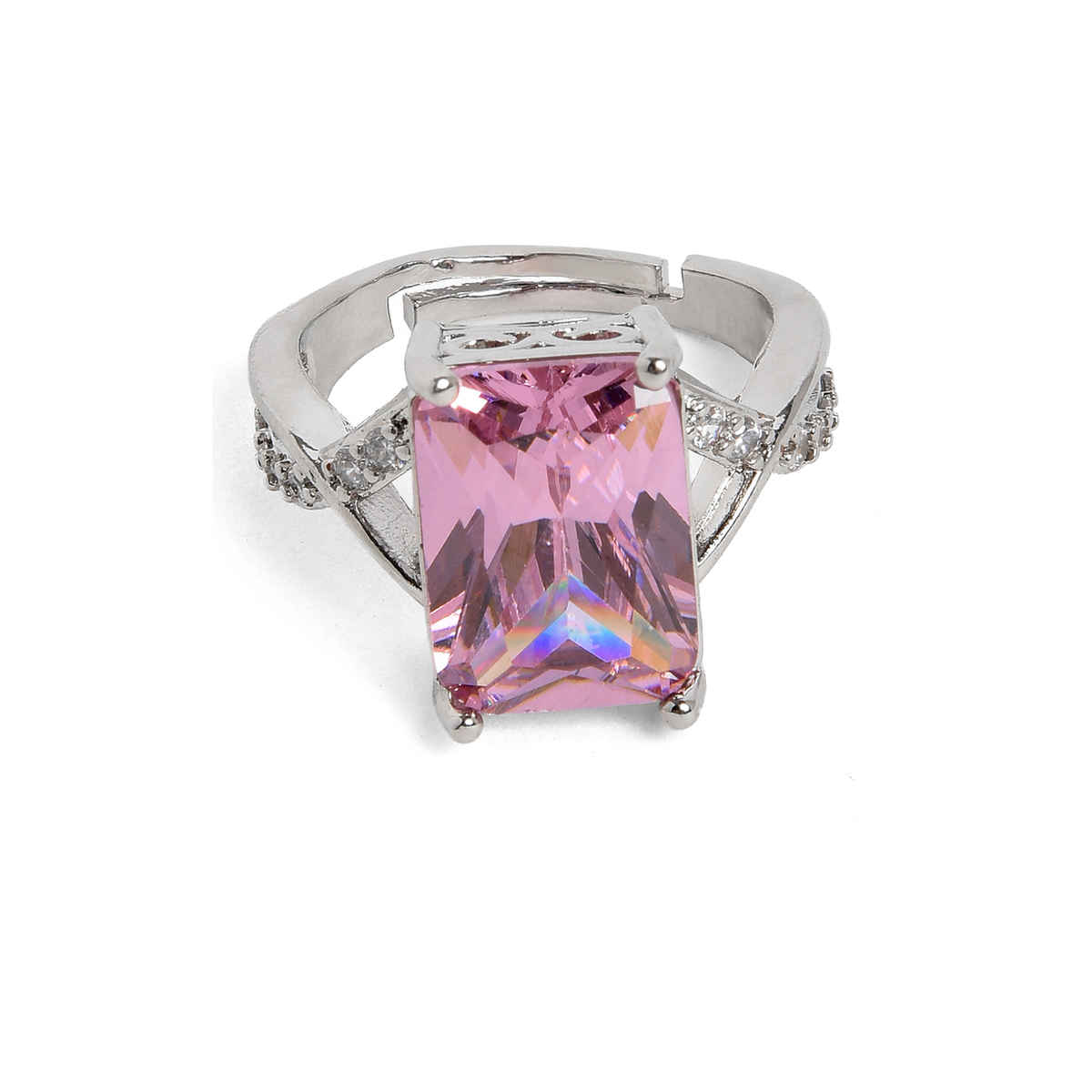 Sohi Designer Women Silver-Plated Stone-Studded Adjustable Finger Ring