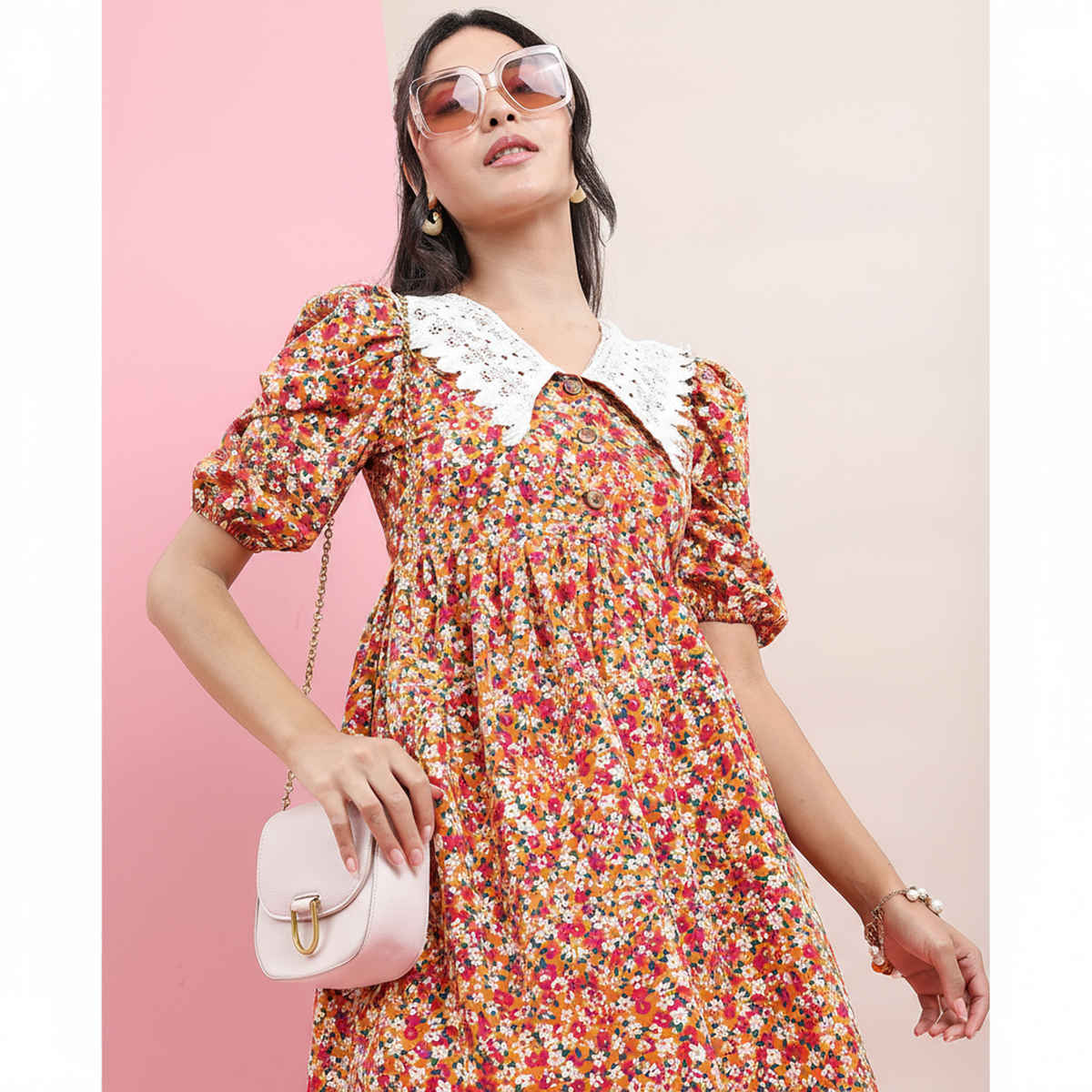 Tokyo Talkies Women's A-Line Mini Dress | Mustard - S