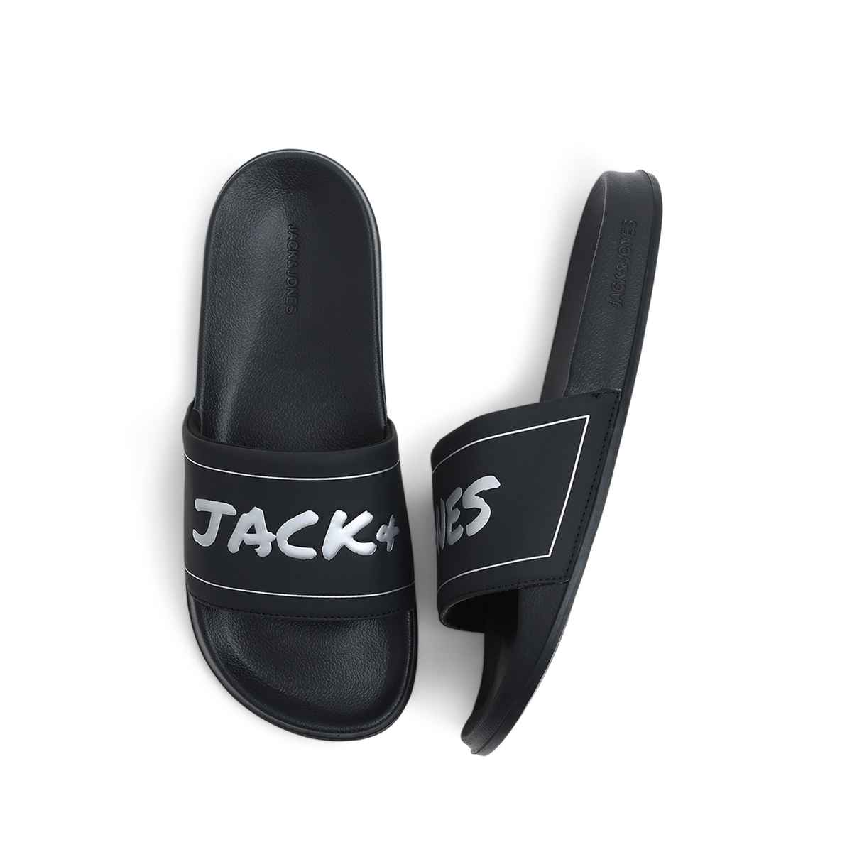 Jack & Jones Men's Logo Print Pool Sliders | Black - UK 9