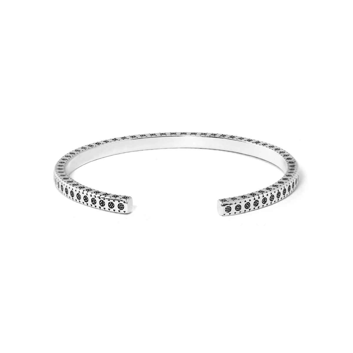 Rubans Men Silver & Black Oxidized Handcrafted Kada Bracelet