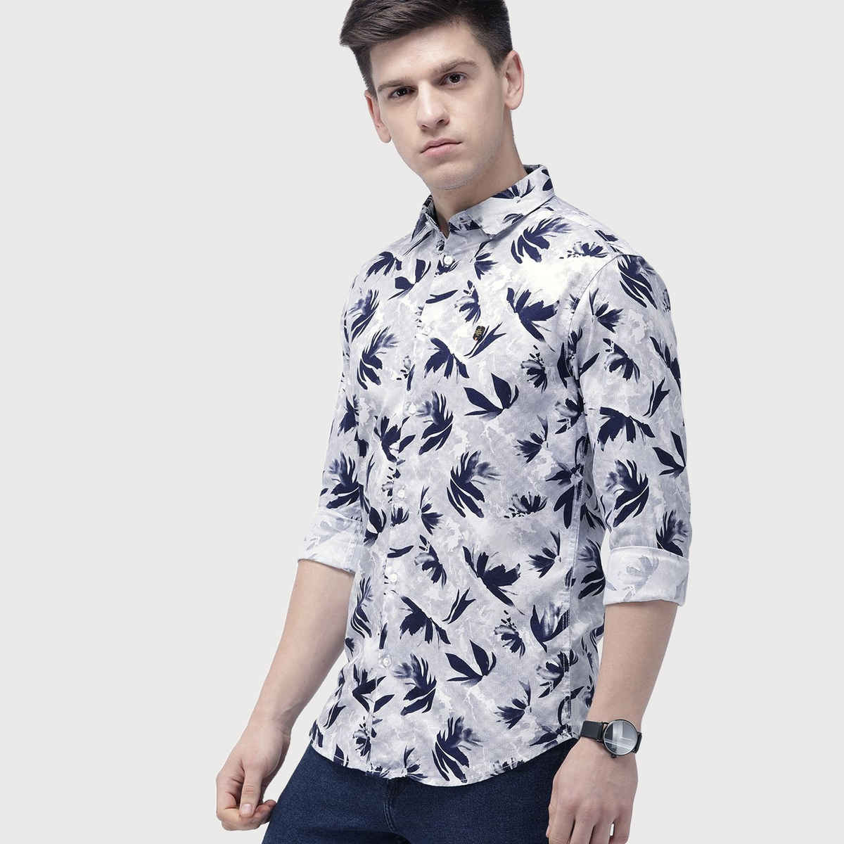 The Indian Garage Co Men's Slim Fit Abstract Print Casual Shirt | White - S