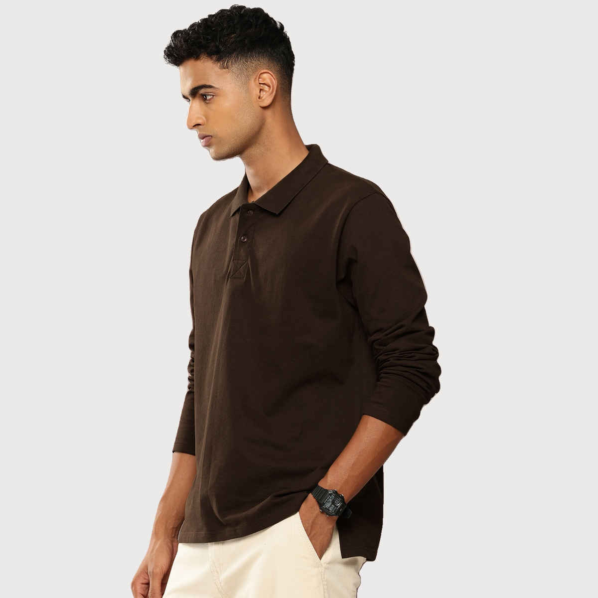 Dillinger Men's Polo T-shirt Long Sleeve Oversized | Brown - XL