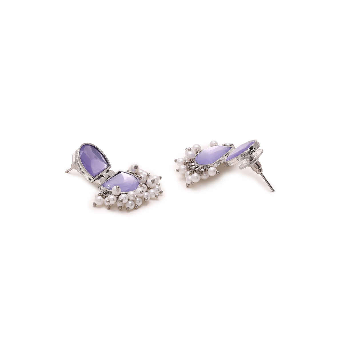 Priyaasi Lavender Crystal Drop Oxidized Pattern Earrings