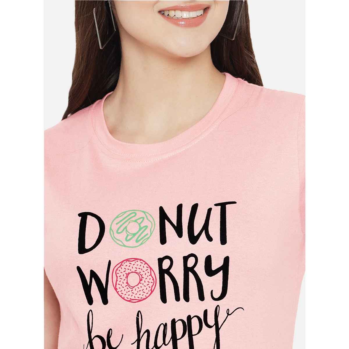 Fabflee Women Regular Cotton Printed Round Neck Tshirt | Pink | FAB-WT-07 | S