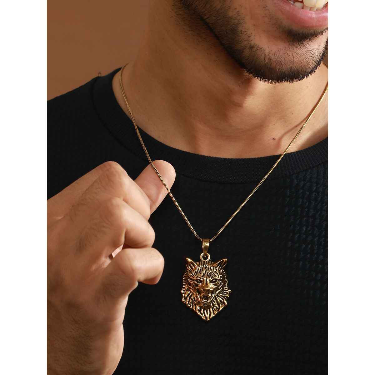 Priyaasi Bold by priyaasi Roaring Lion Gold-Plated Pendant Chain for Men